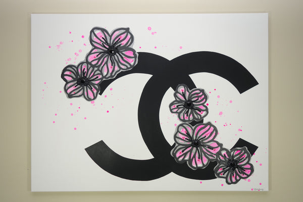CHANEL FLOWERS BLACK / PINK 40x30