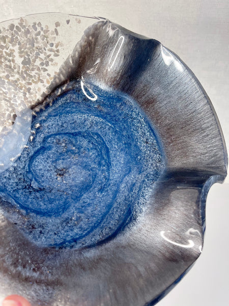 Blue Lace Agate Resin Art Deco Bowl
