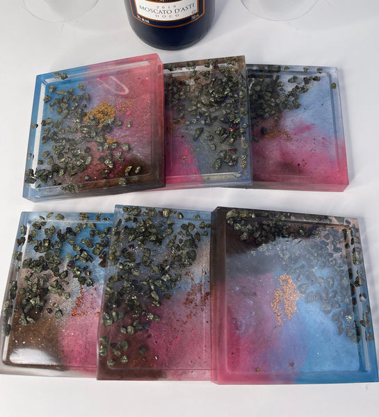 Peacock Ore & Pyrite Wine Caddy + Coaster Set