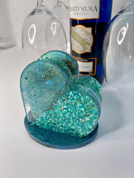 Chrysocolla Wine Caddy & Coaster Set