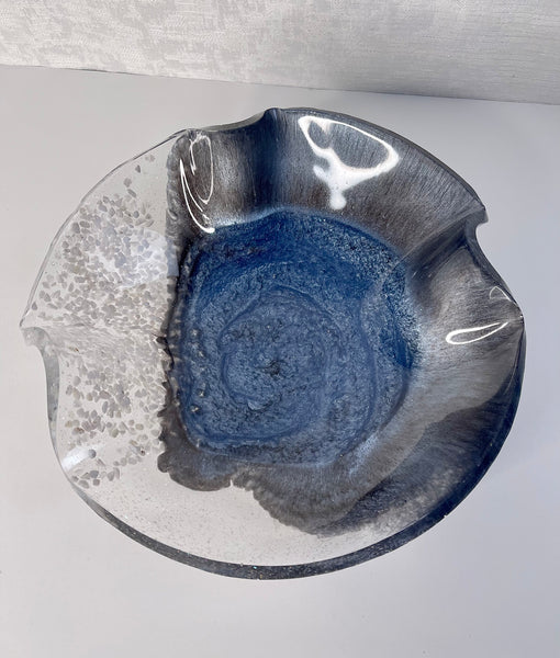 Blue Lace Agate Resin Art Deco Bowl