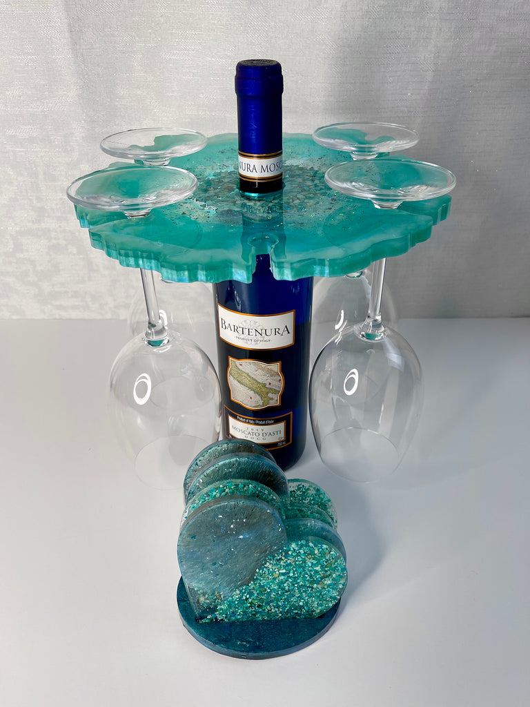 Chrysocolla Wine Caddy & Coaster Set