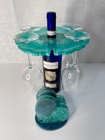 Chrysocolla Wine Caddy & Coaster Set