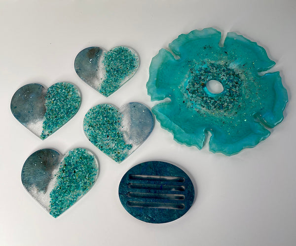 Chrysocolla Wine Caddy & Coaster Set