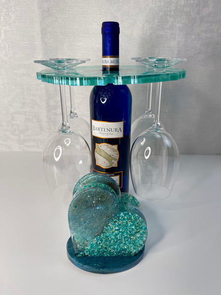 Chrysocolla Wine Caddy & Coaster Set