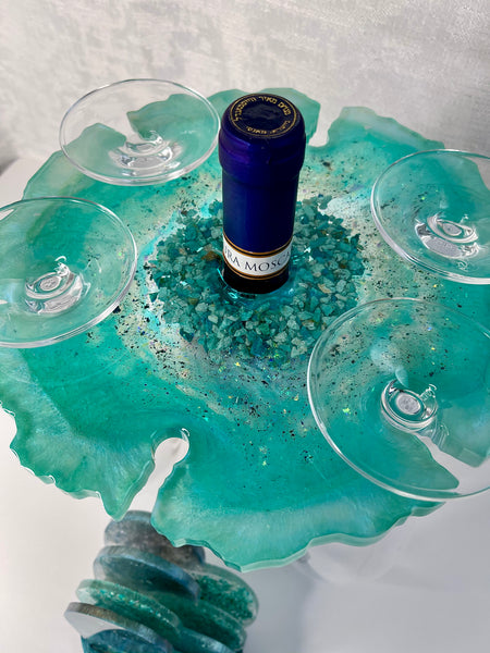Chrysocolla Wine Caddy & Coaster Set