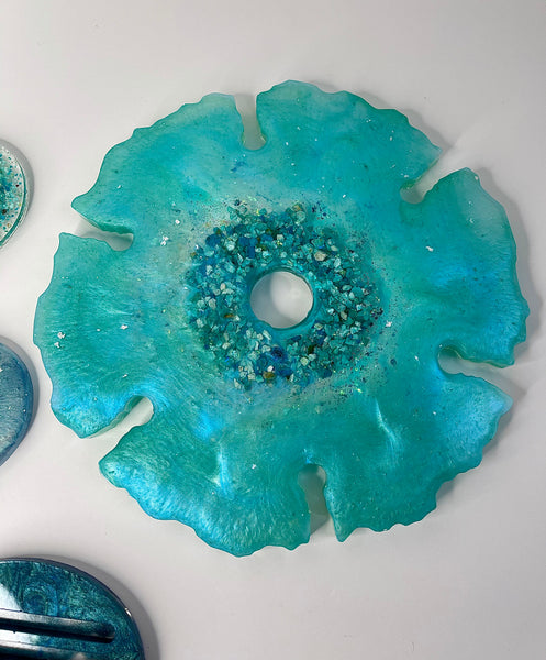 Chrysocolla Wine Caddy & Coaster Set